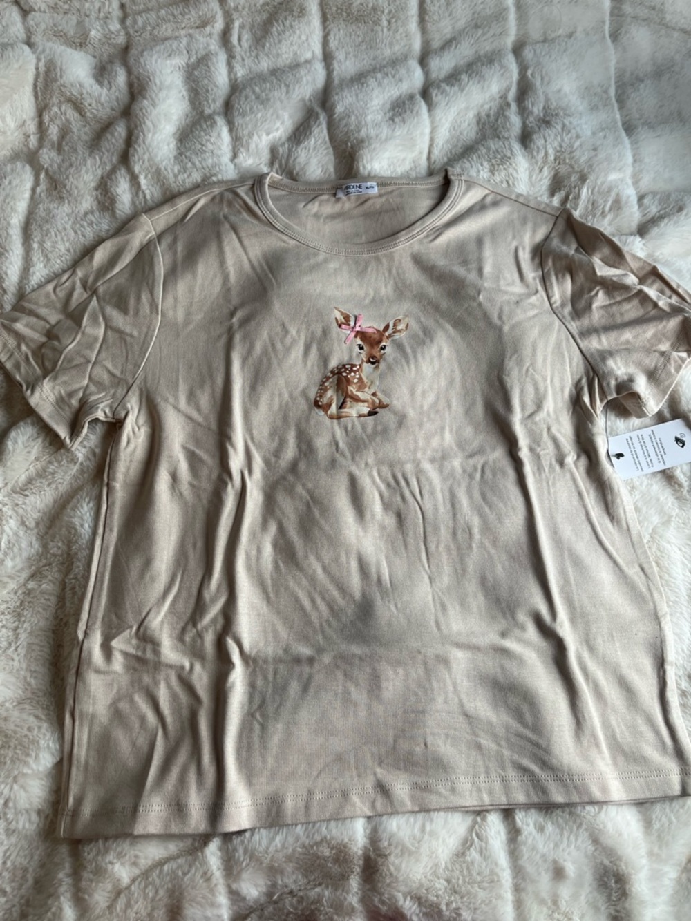 Ardene Beige Short Sleeve Tee with Fawn Graphic